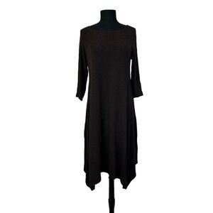 Eileen Fisher Midi Dress Asymmetrical Hem Heathered Brown Jersey S